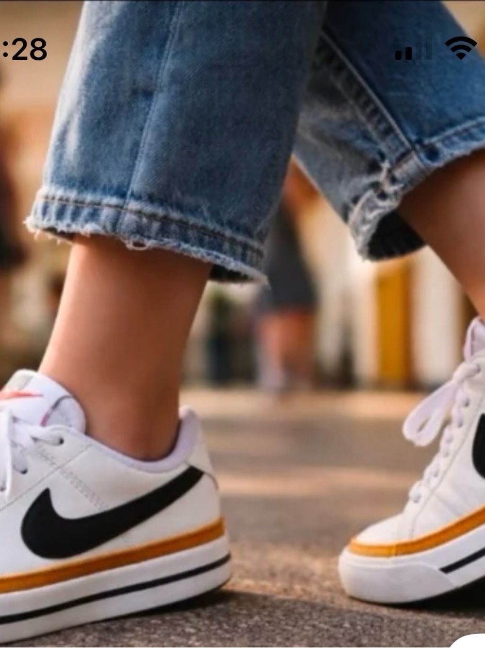 Nike NIKE Court Legacy White Leather Sneakers with Black Swoosh and Yellow Trim